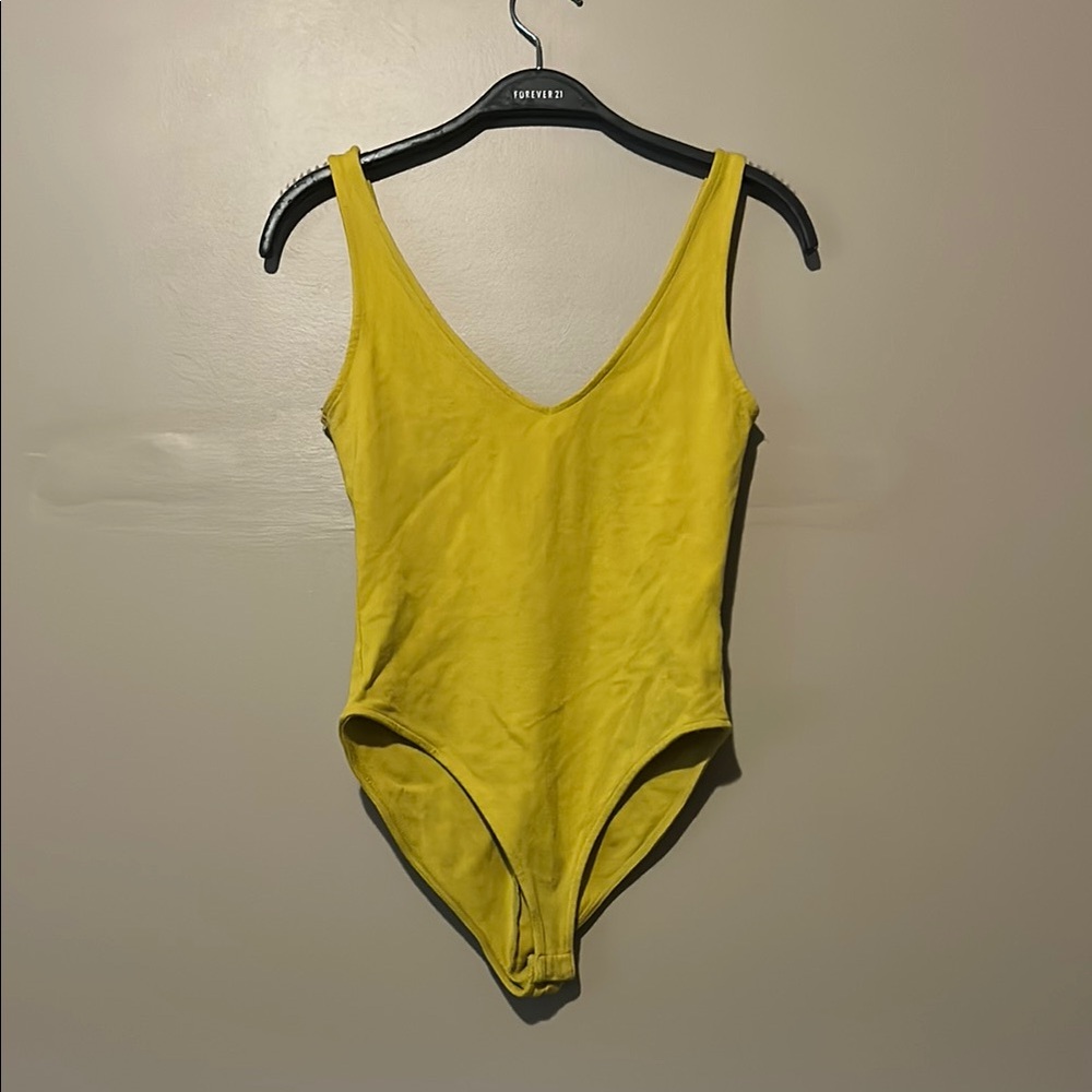 Forever 21 Mustard Yellow Sleeveless Bodysuit with V-Neckline